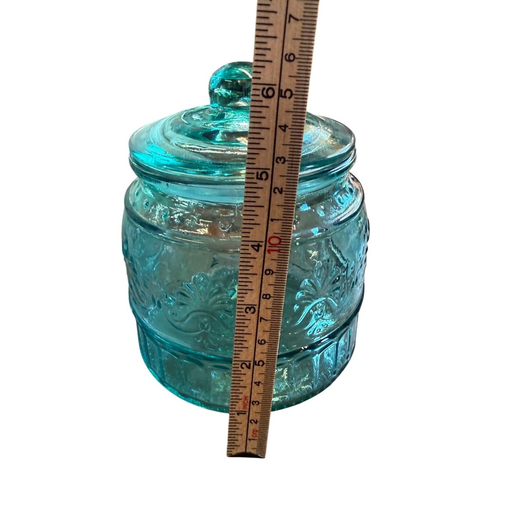 The Pioneer Woman Cassie Teal Embossed Glass Canister 6.5" - Picture 5 of 7